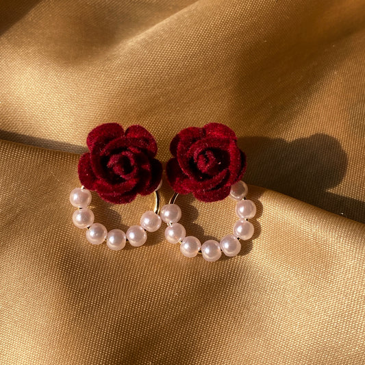 Rose Studs with Pearl Rings