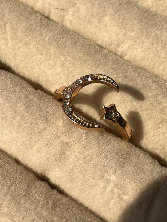 Adjustable Moon and Star Ring